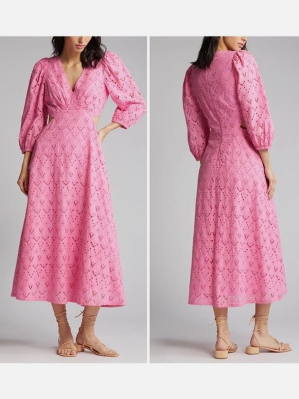 Chelsea28 eyelet cut out midi dress pink size S